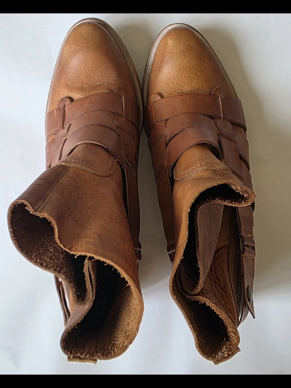 Veracruz Women's Cognac Leather Ankle Booties with Woven Strap Detail